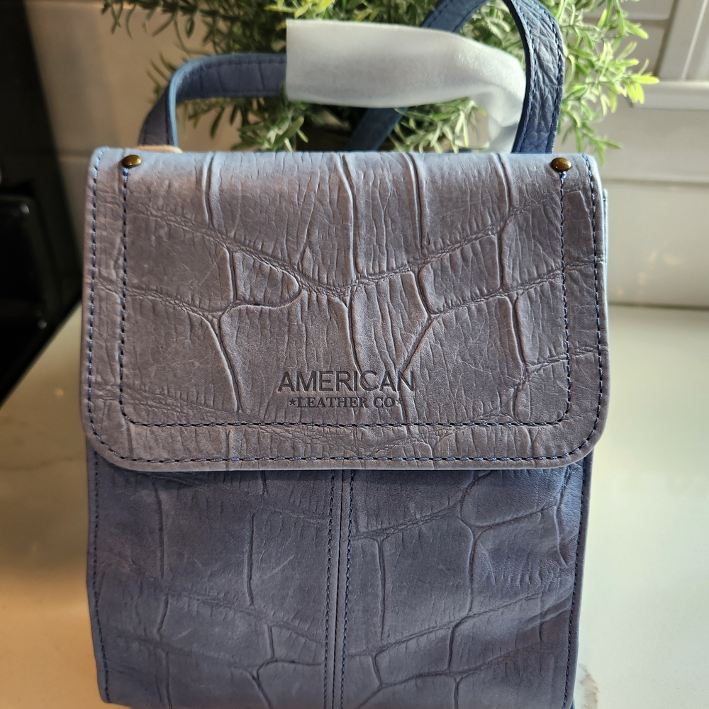 American Leather Co. Blue Croc-Embossed Crossbody Bag NWT